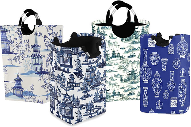 Chinoiserie Fabric Laundry Hampers Bags – my design42