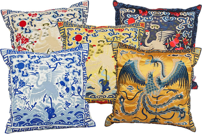 Queenie Wong Phoenix Embroidered Pillows and Pillow Covers